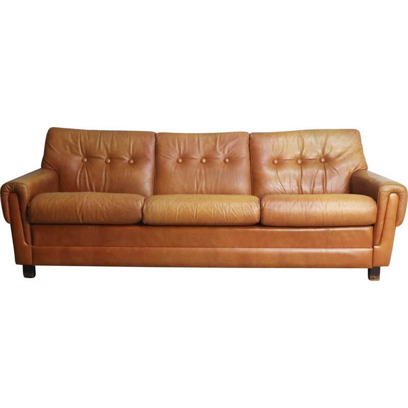 Vintage leather 3 seater sofa, Denmark, 1960s