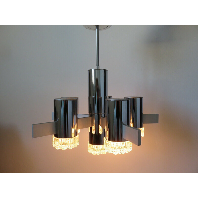 Vintage Gaetano Sciolari 6-light suspension chandelier 1970