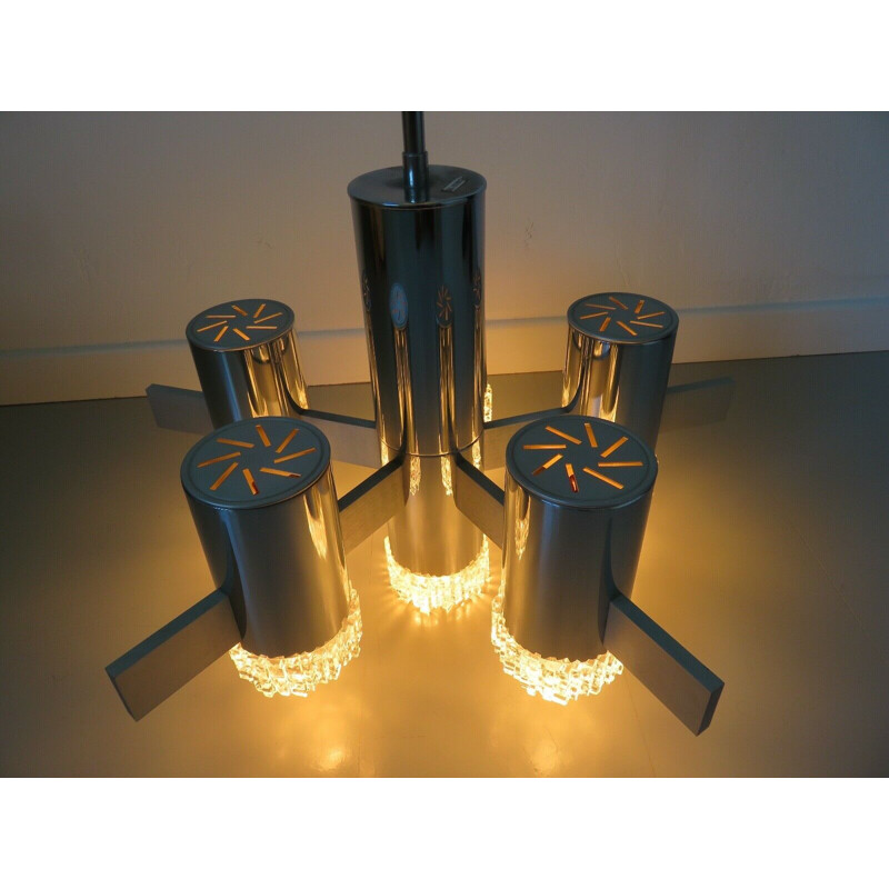 Vintage Gaetano Sciolari 6-light suspension chandelier 1970