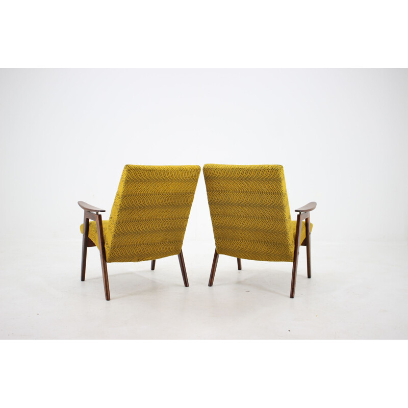 Pair of 2 yellow armchairs in beech wood, Czechoslovakia, 1960