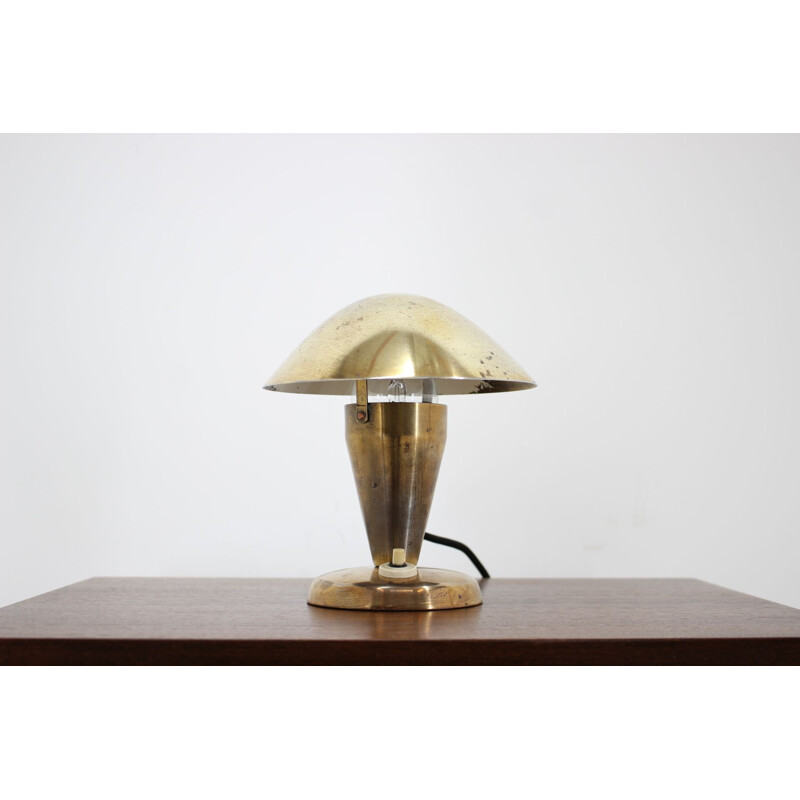 Vintage Bauhaus brass small table lamp, Czechoslovakia