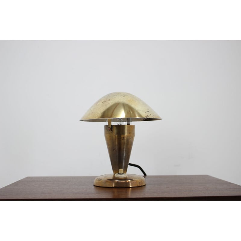 Vintage Bauhaus brass small table lamp, Czechoslovakia