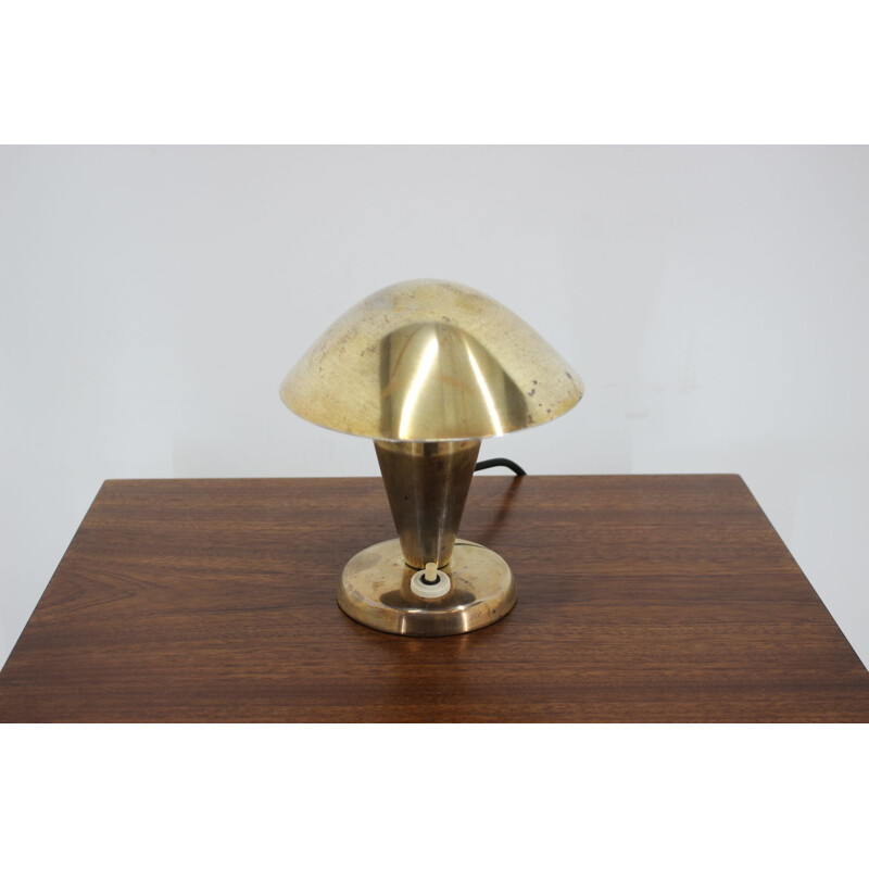 Vintage Bauhaus brass small table lamp, Czechoslovakia