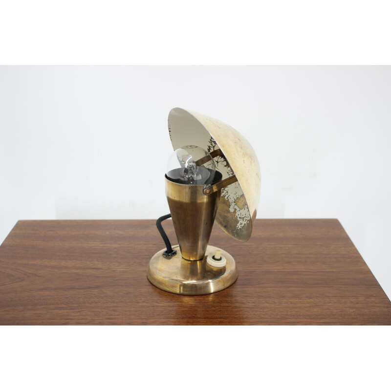 Vintage Bauhaus brass small table lamp, Czechoslovakia