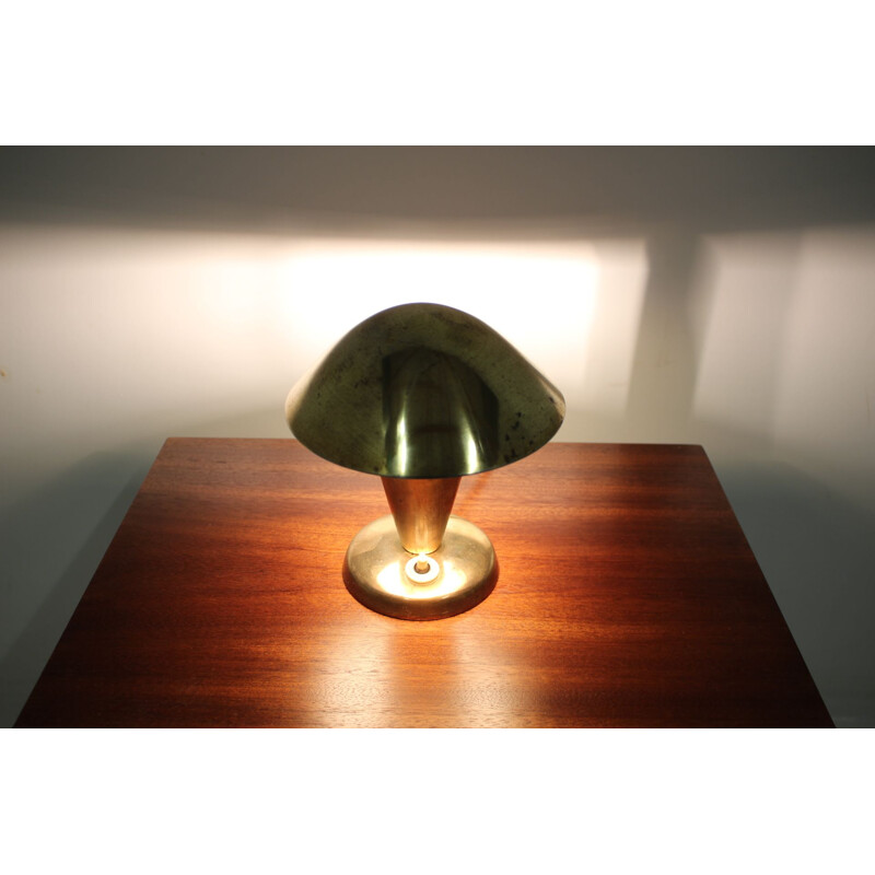 Vintage Bauhaus brass small table lamp, Czechoslovakia