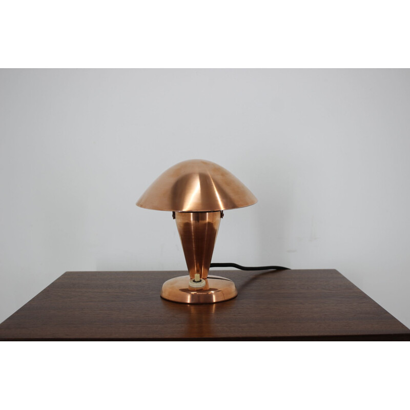 Vintage Bauhaus copper small table lamp, Czechoslovakia, 1930