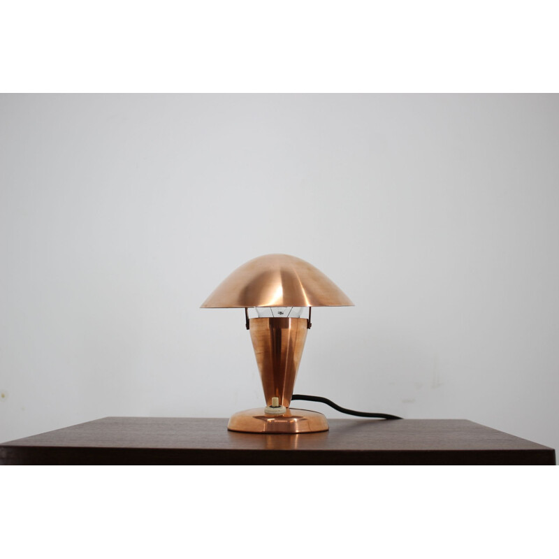 Vintage Bauhaus copper small table lamp, Czechoslovakia, 1930