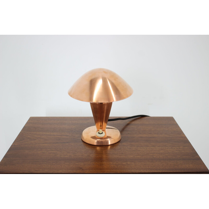 Vintage Bauhaus copper small table lamp, Czechoslovakia, 1930