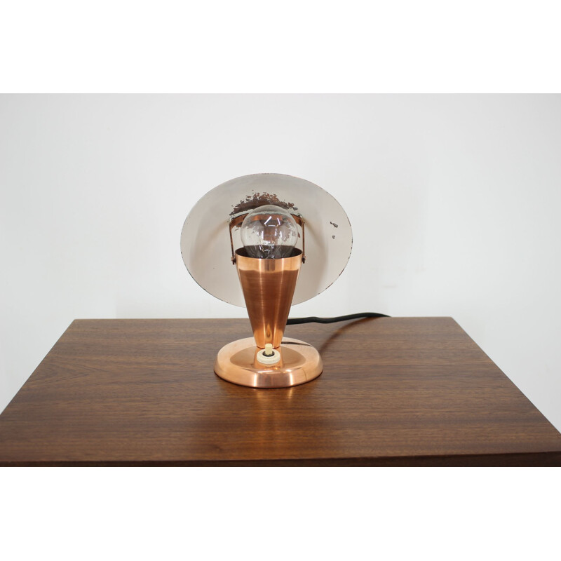 Vintage Bauhaus copper small table lamp, Czechoslovakia, 1930