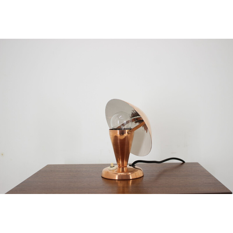 Vintage Bauhaus copper small table lamp, Czechoslovakia, 1930