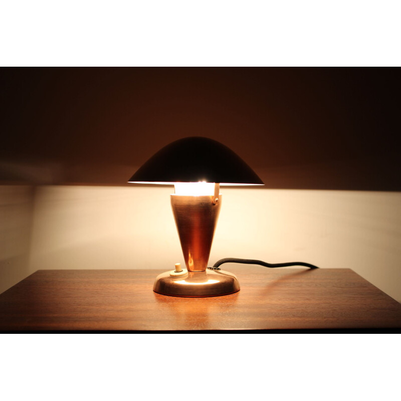 Vintage Bauhaus copper small table lamp, Czechoslovakia, 1930