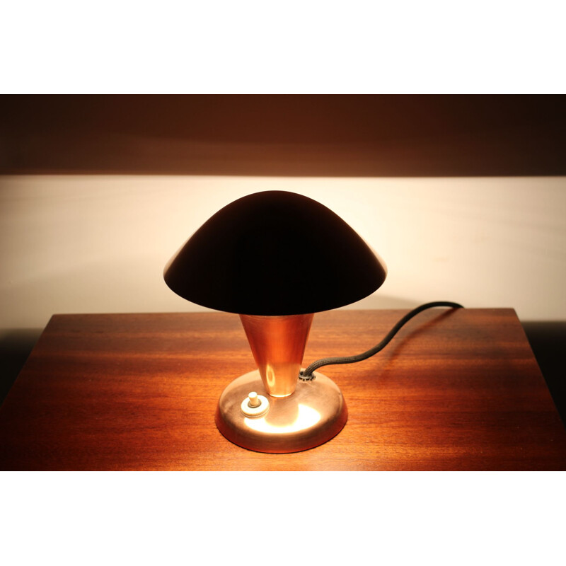 Vintage Bauhaus copper small table lamp, Czechoslovakia, 1930