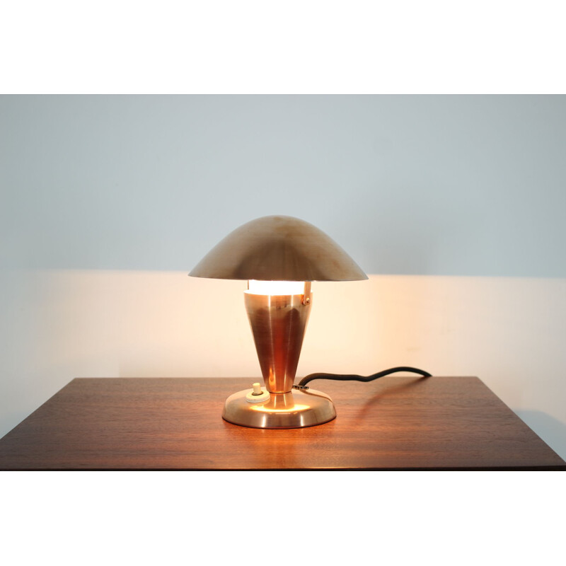 Vintage Bauhaus copper small table lamp, Czechoslovakia, 1930