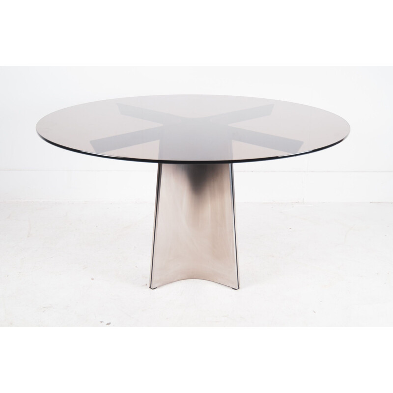 Vintage Steel Glass Dining Table by Luigi Saccardo For Maison Jansen, 1970s