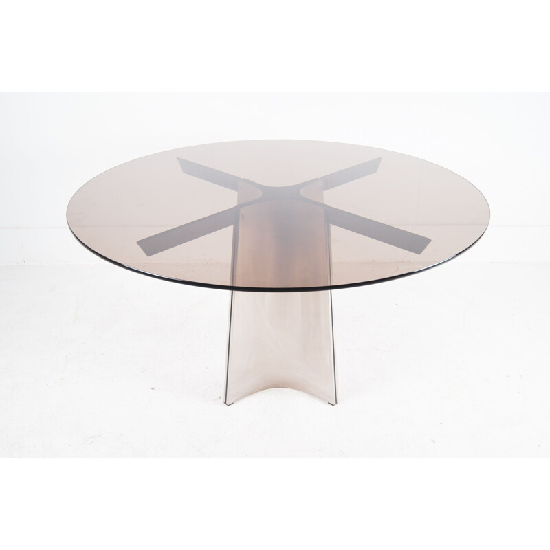 Vintage Steel Glass Dining Table by Luigi Saccardo For Maison Jansen, 1970s