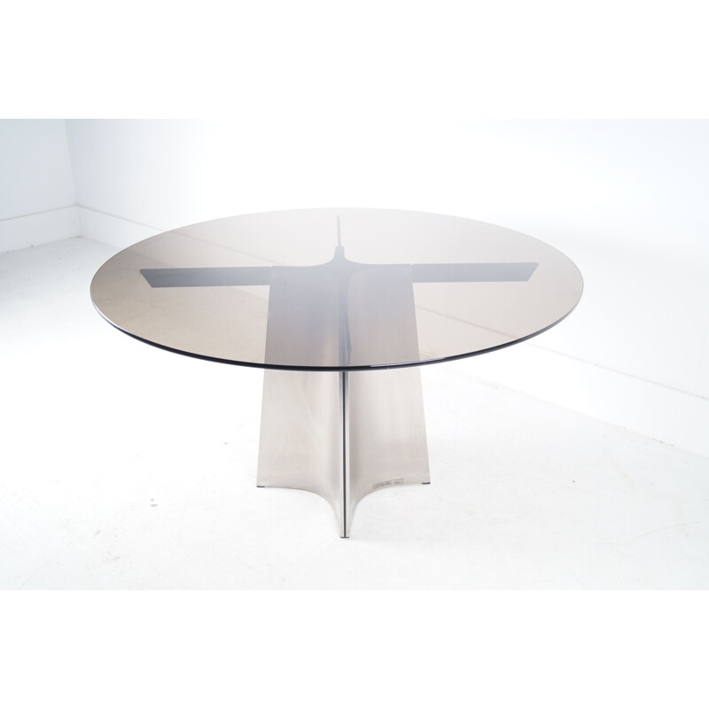 Vintage Steel Glass Dining Table by Luigi Saccardo For Maison Jansen, 1970s