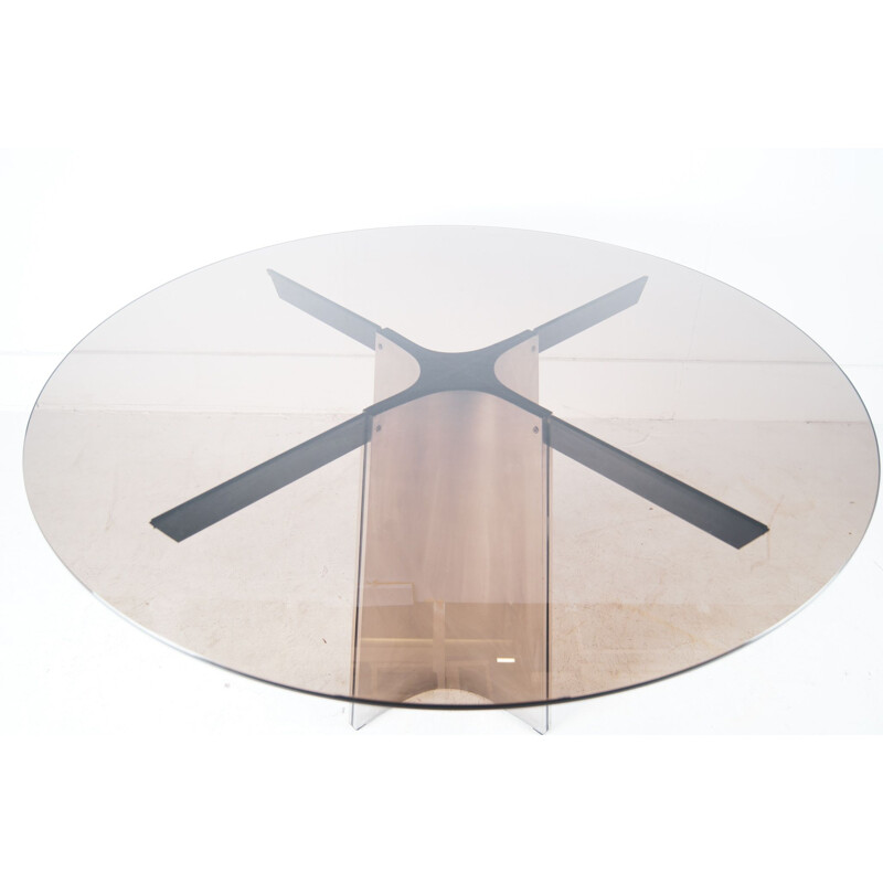 Vintage Steel Glass Dining Table by Luigi Saccardo For Maison Jansen, 1970s