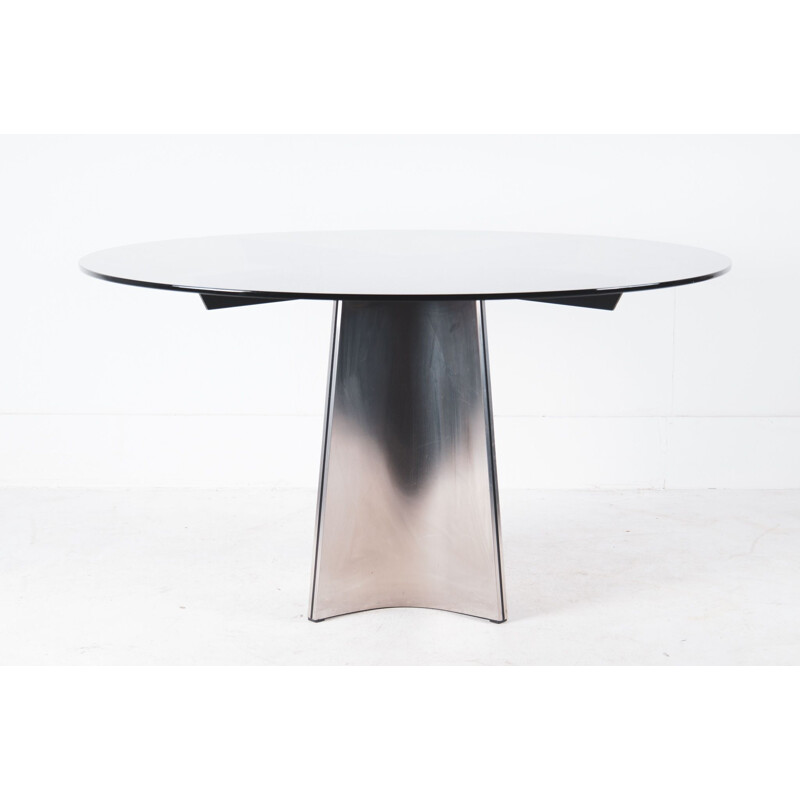 Vintage Steel Glass Dining Table by Luigi Saccardo For Maison Jansen, 1970s