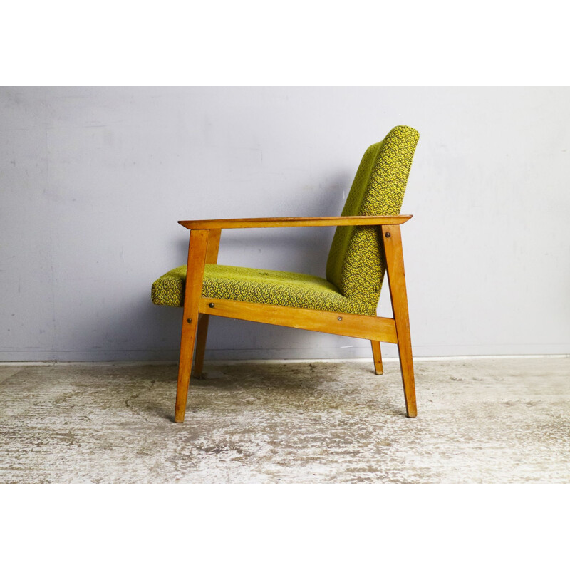 Vintage pair of yellow green armchairs, Czechoslovakia