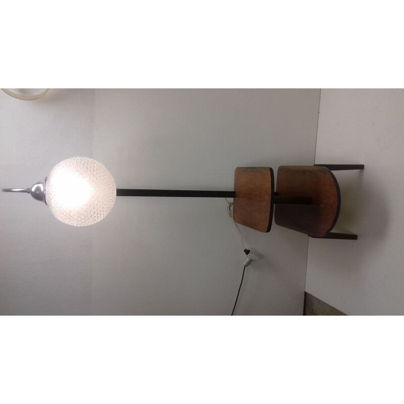 Vintage Art Deco vloerlamp in glas, chroom en hout van Jindřich Halabala, Tsjechoslowakije 1940