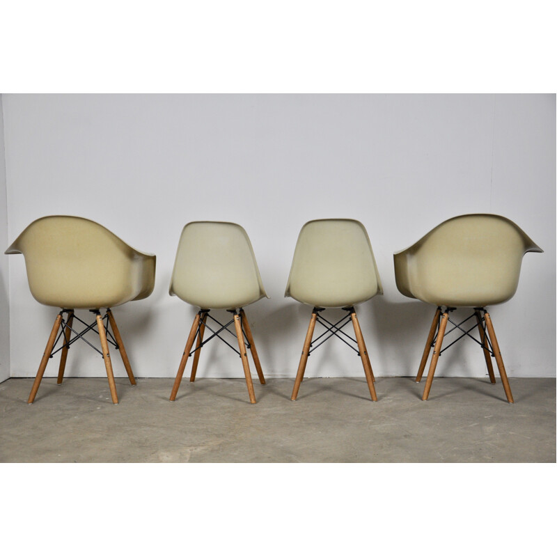 Vintage set of DSW Dining Chair and armchairs by Charles and Ray Eames for Herman Miller, 1970s