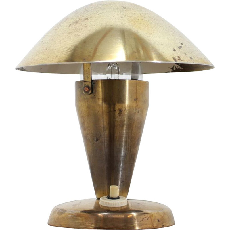 Vintage Bauhaus brass small table lamp, Czechoslovakia