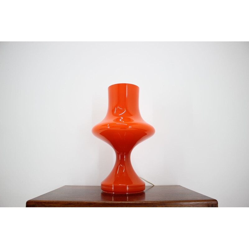 Vintage red opaline lamp table designed by Stefan tabery, 1970