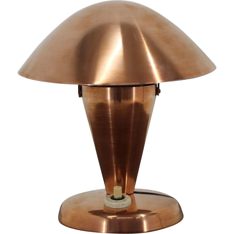 Vintage Bauhaus copper small table lamp, Czechoslovakia, 1930