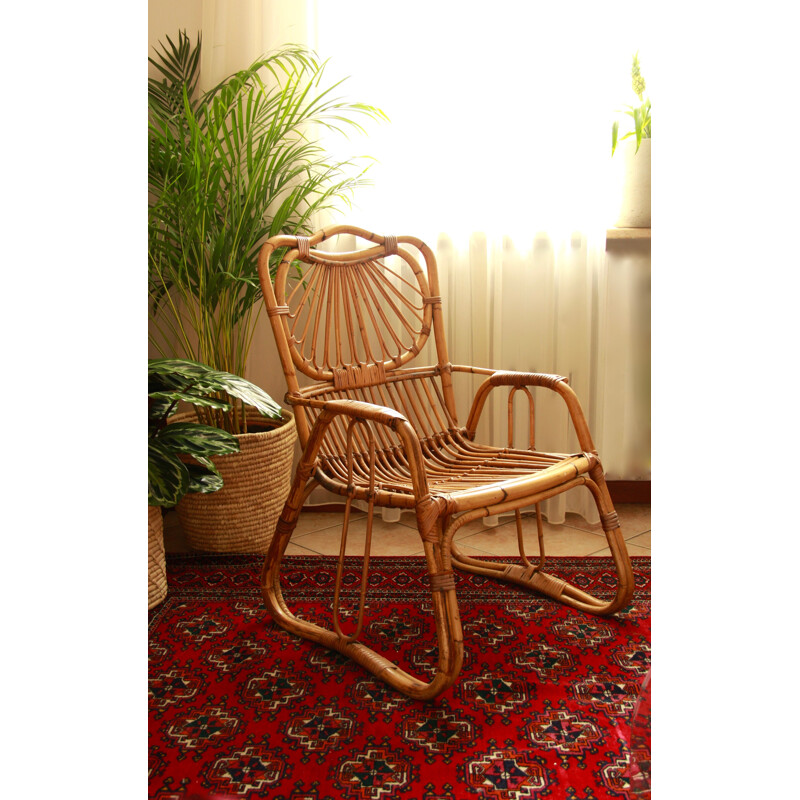 Fauteuil italien vintage en bambou, 1970