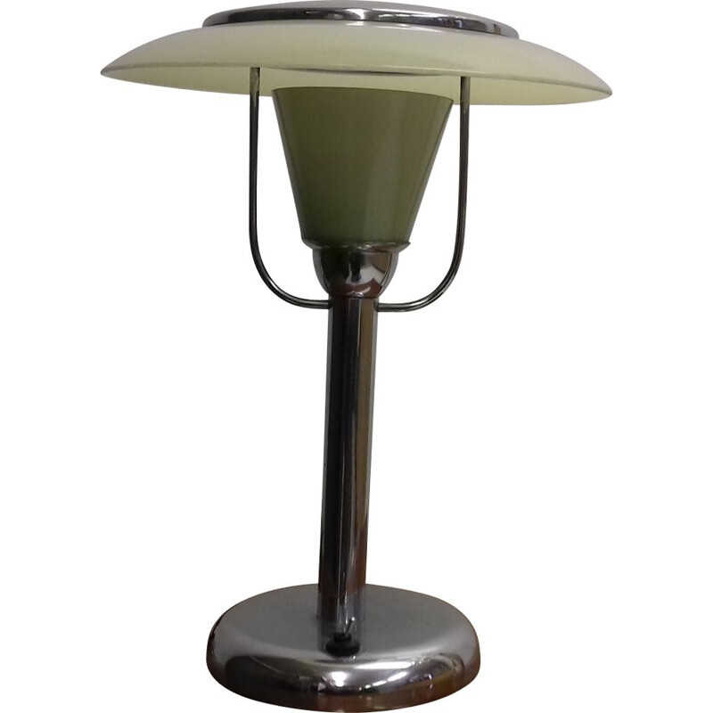Lampe de table vintage en chrome et verre par Jindřich Halabala, Tchécoslovaquie 1935