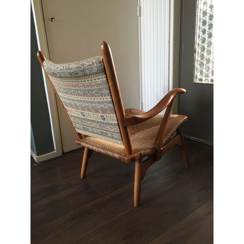 Dutch walnut vintage armchair from De Ster Gelderland, 1950s