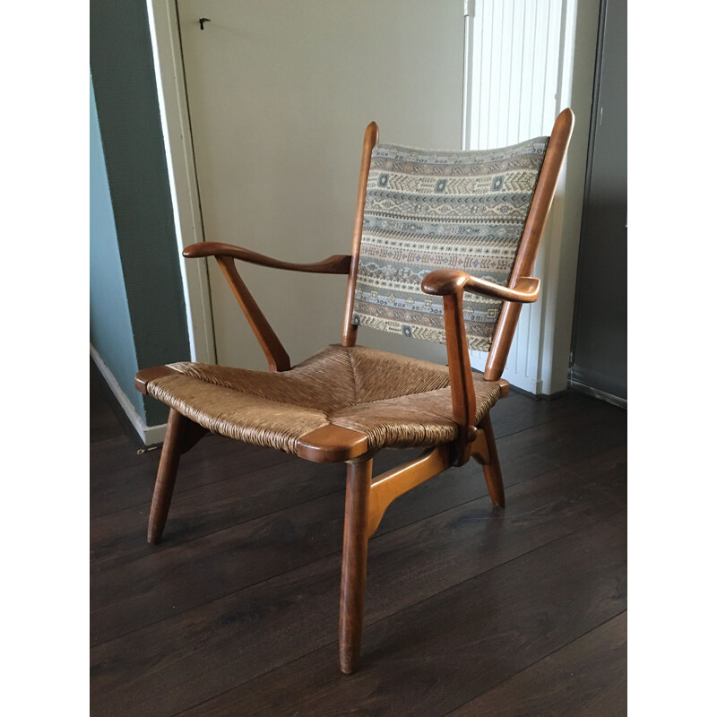 Dutch walnut vintage armchair from De Ster Gelderland, 1950s