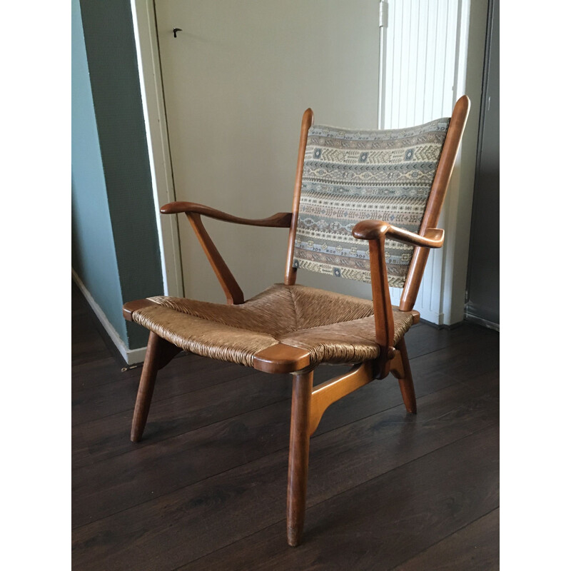 Dutch walnut vintage armchair from De Ster Gelderland, 1950s