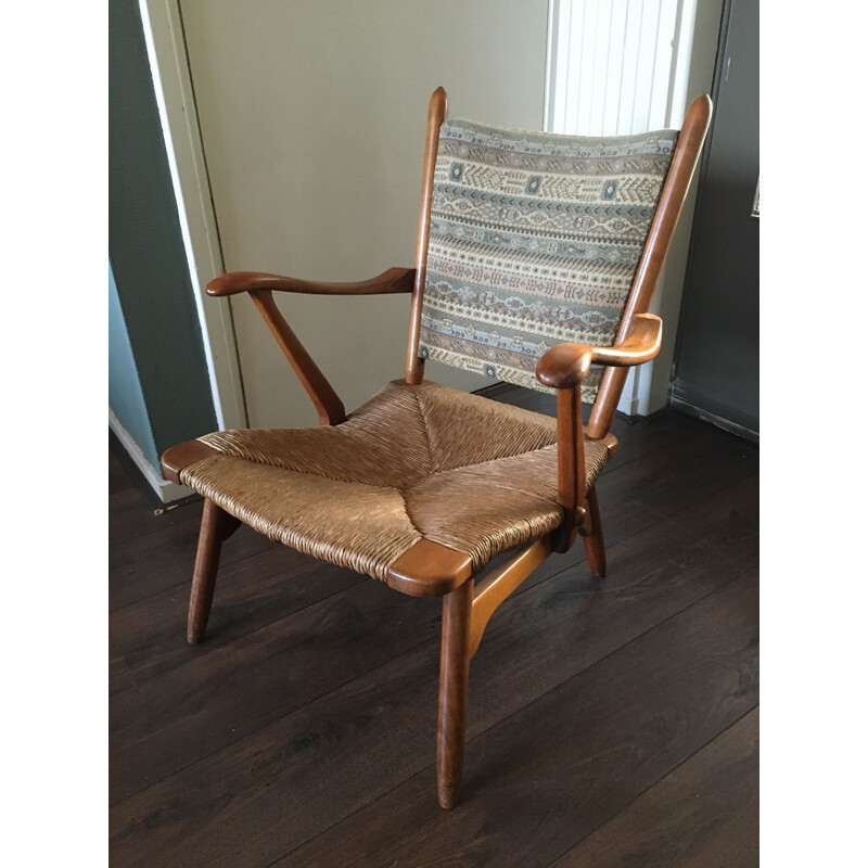 Vintage Hollandse notenhouten fauteuil van De Ster Gelderland, 1950
