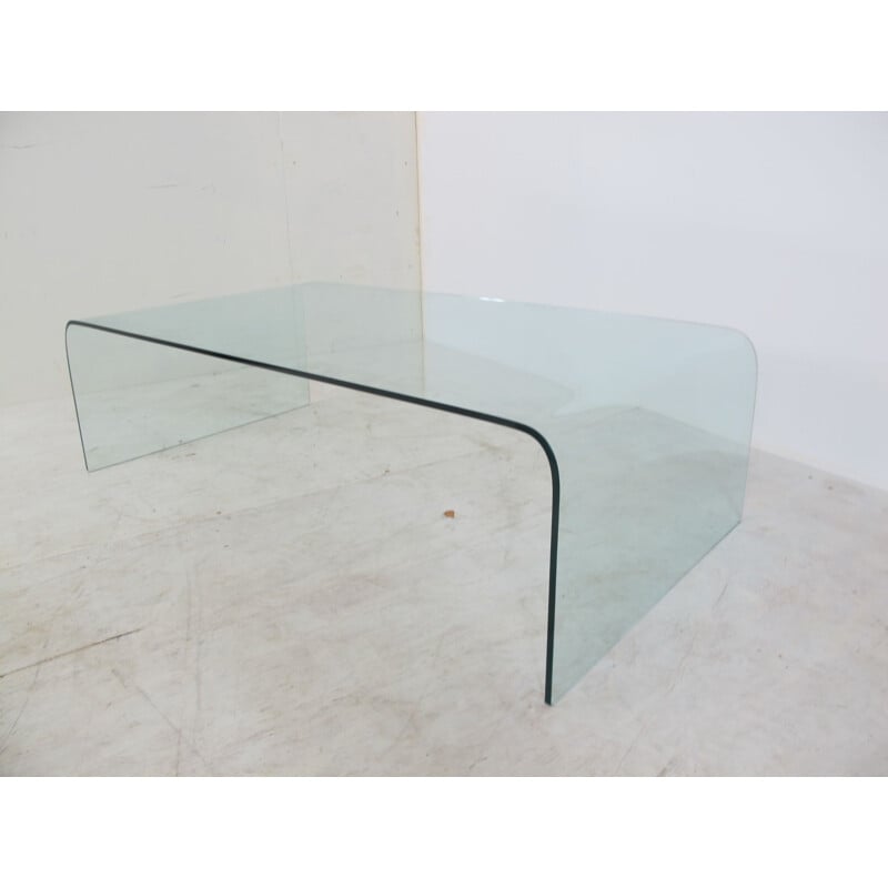 Glass Waterfall vintage coffee table by Angelo Cortesi for Fiam, 1980s