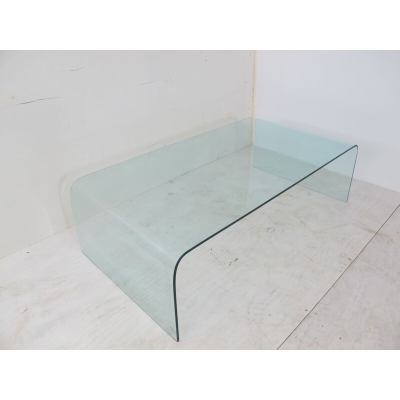 Table basse en verre Waterfall vintage par Angelo Cortesi pour Fiam, 1980