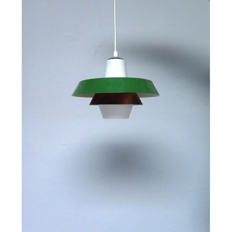 Vintage opaline and aluminium pendant lamp, 1950s