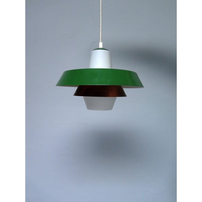 Suspension vintage en opaline et aluminium, 1950