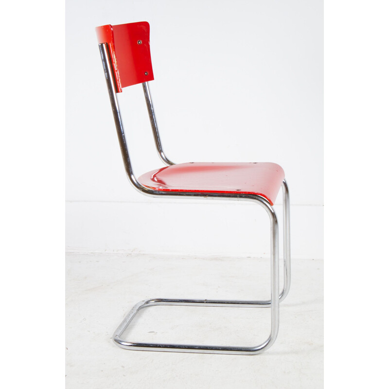 Vintage red wooden chair S43 by Mart Stam for Thonet, 1931s
