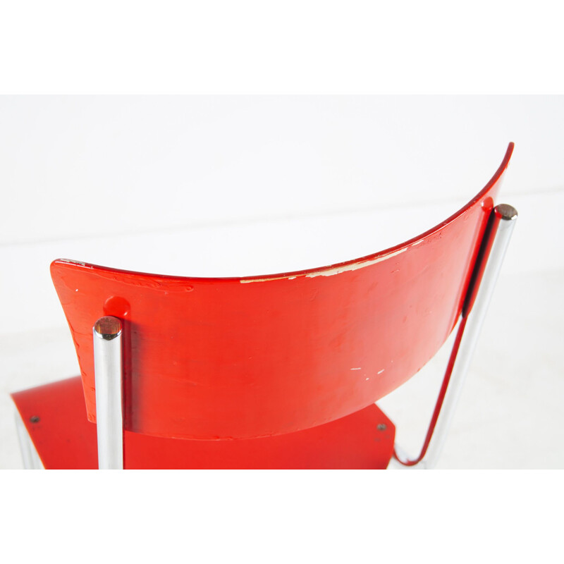 Vintage red wooden chair S43 by Mart Stam for Thonet, 1931s