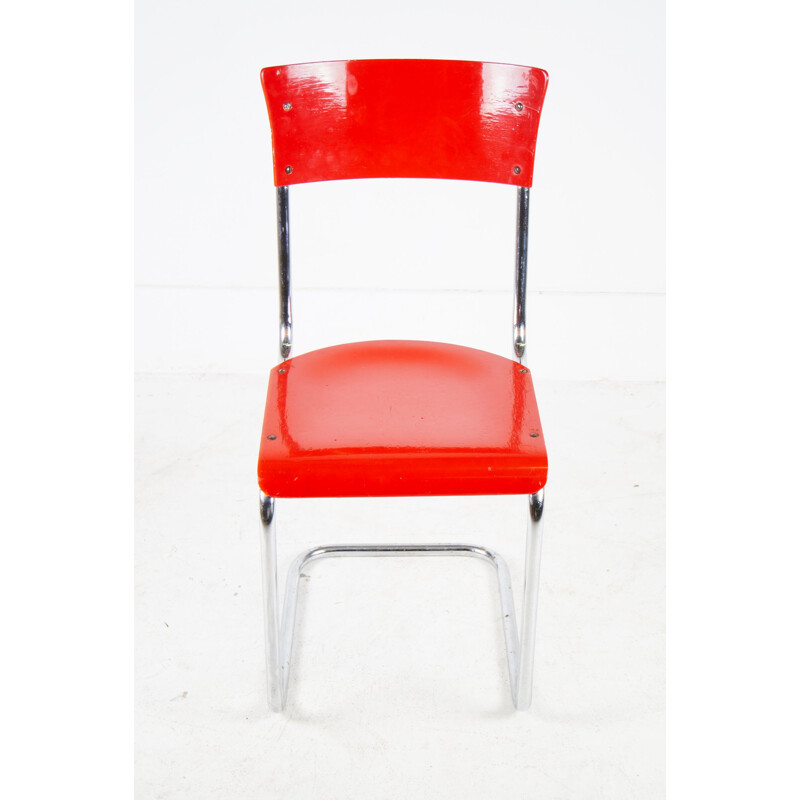 Vintage red wooden chair S43 by Mart Stam for Thonet, 1931s