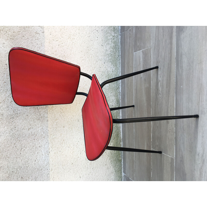 Vintage retro red steel and skai chair, 1950s