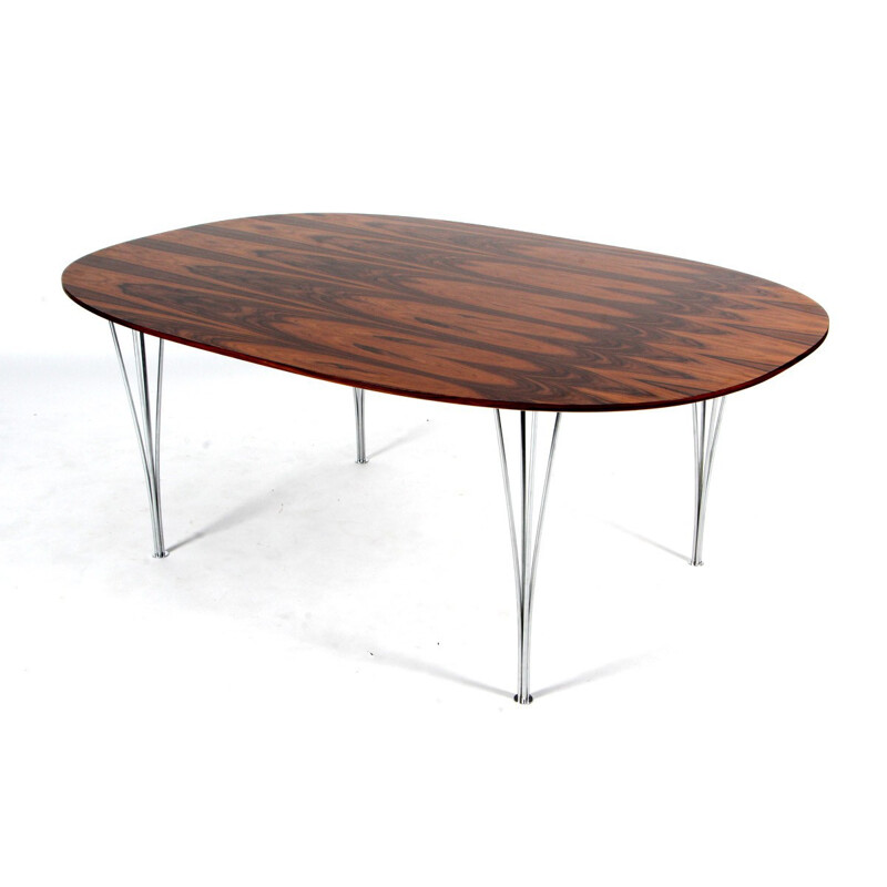 Fritz Hansen "Super-Elliptical" table in rosewood and metal, JACOBSEN, HEIN and MATHSSON - 1950s