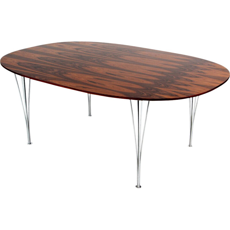 Fritz Hansen "Super-Elliptical" table in rosewood and metal, JACOBSEN, HEIN and MATHSSON - 1950s