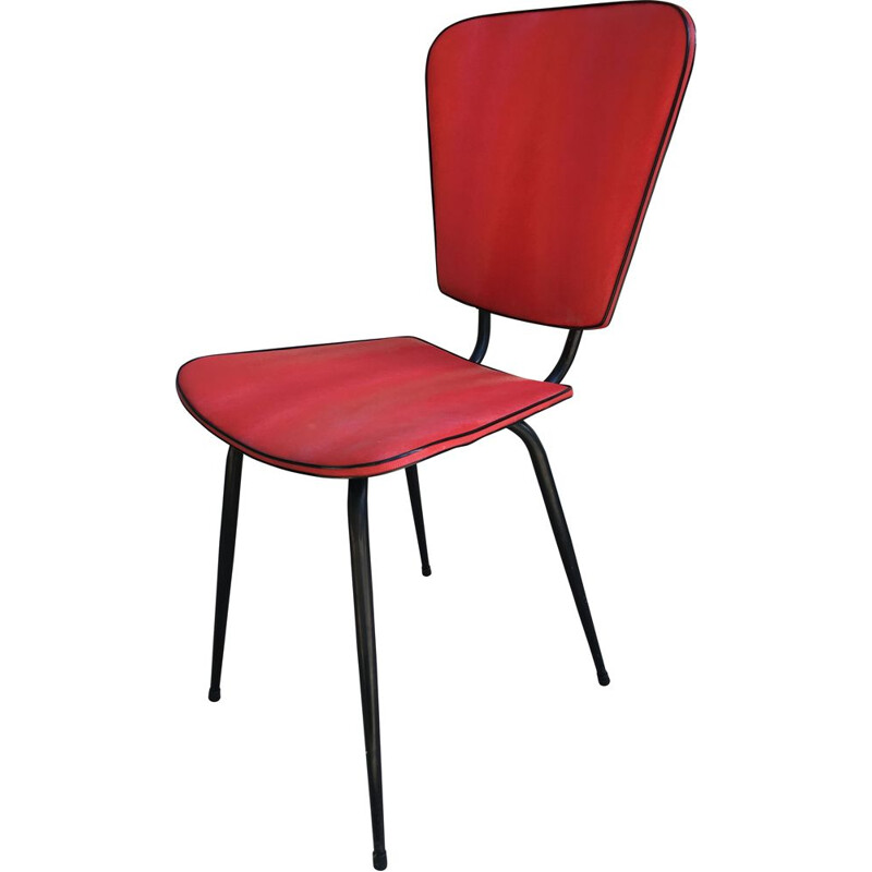 Vintage retro red steel and skai chair, 1950s