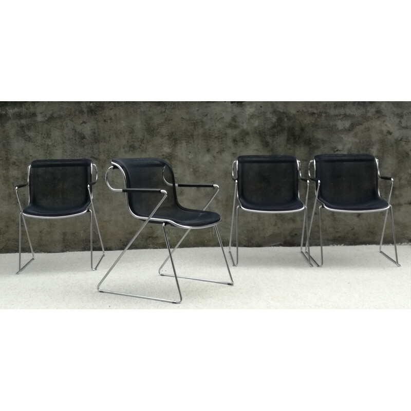 Ensemble de 4 chaises vintage Penelope par Charles Pollock 1980