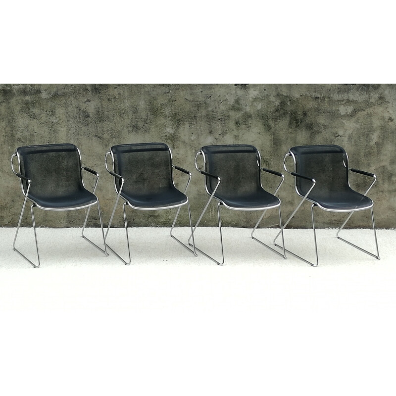 Ensemble de 4 chaises vintage Penelope par Charles Pollock 1980