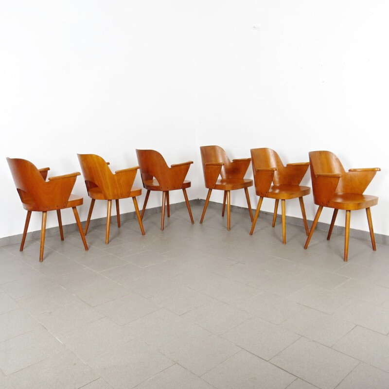 Set of 6 red orange armchairs by Oswald Haerdtl, 1960