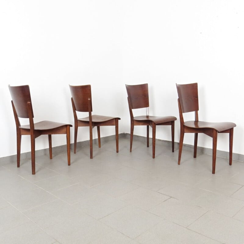 Ensemble de 4 chaises vintage par Jindrich Halabala, 1930