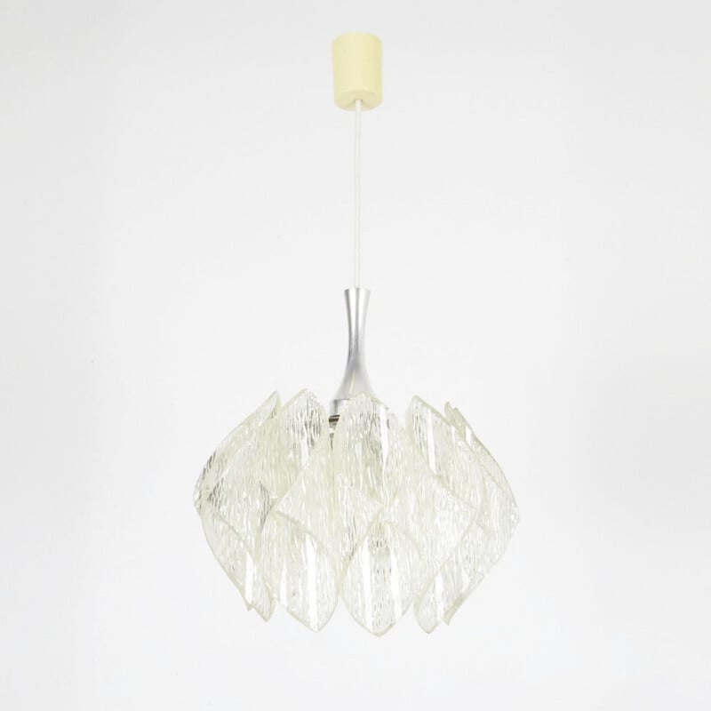 Vintage white transparent chandelier, Czechoslovakia, 1970